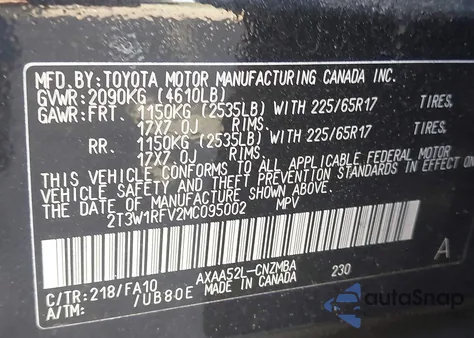 2021 Toyota Rav4 Xle из США, поврежденный, VIN 2T3W1RFV2MC095002